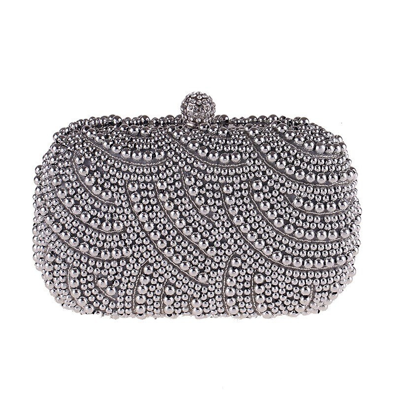 Avondfeest Vrouwen Parels Kralen Clutch Handtas Elegante Dames Bruiloft Kleine Pack Koppelingen Diamanten Hasp Keten Schoudertassen: Silver