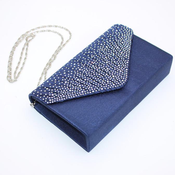 Senhoras grande noite cetim nupcial diamante senhoras saco de embreagem festa baile envelope bolsa feminina: Navy
