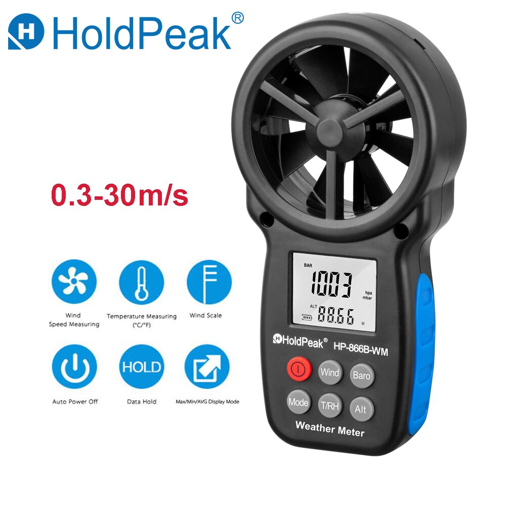 HoldPeak HP-866B-WM Digital Anemometer Measurement Wind Speed Anemograph LCD Anemometro with Backlight Air Flow Tester