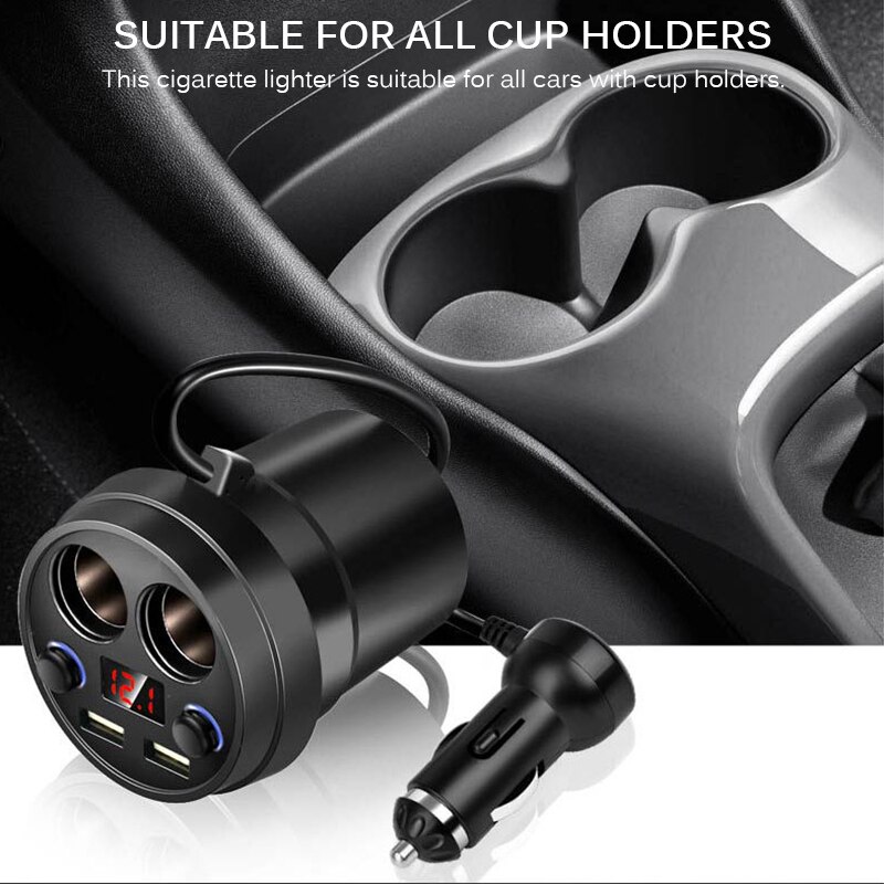 Multi-Function Car Charger 2 USB 5V 3.1A Efficient Car Cup Power Socket Adapter With Voltage LED Display Cigarette Lighter