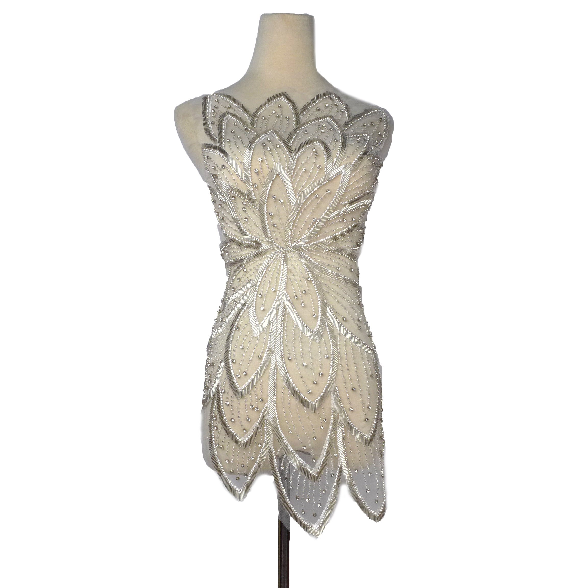 La Belleza Zwarte Kralen Applique Patch, Zilver Grote Patch, Handgemaakte Kristallen Steentjes Gown Applique Accessoires, Gold Patch: Zilver