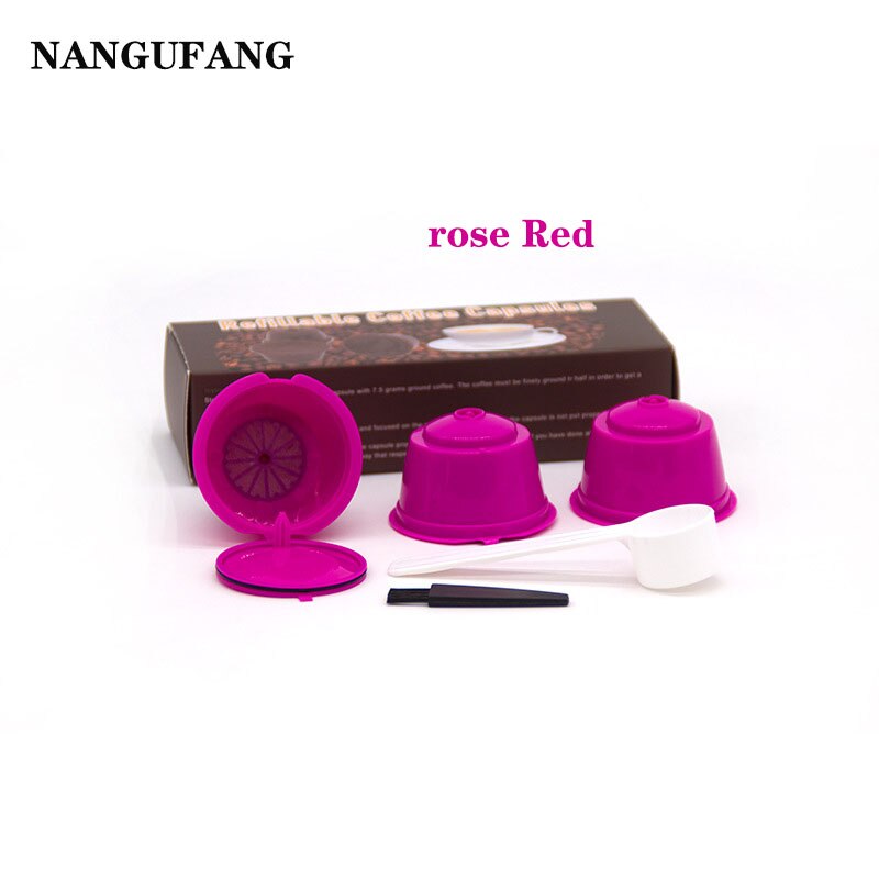 1/2/3pcs reusable coffee filter for Nescafe Dolce capsule filter cup with scoop brush cover，atible Genio Piccolo Esperta Mini Me: 3pcs rose red