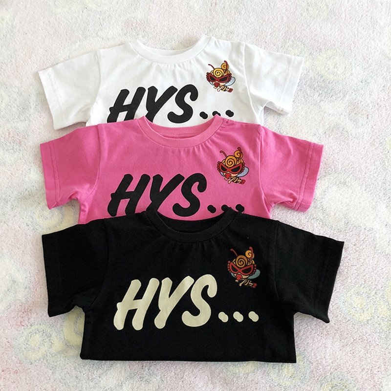 nouvelle Fille t-shirt garçon t-shirts Fille enfants t-shirt filles hauts Enfant Garcon motif sucette coton court traîneau tissu B