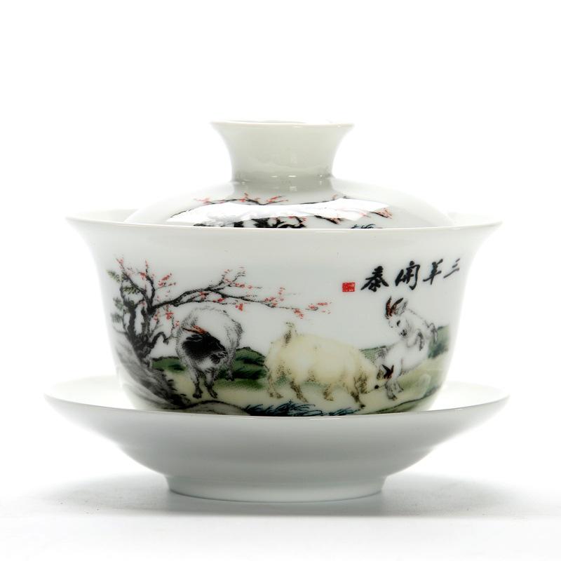 Chinese Traditional Gaiwan Teaware Set Ceramic Teapot Kettle Handpainted Gaiwan Set Porcelain Chinese Kung Fu Tea Set Tea Tureen: 3