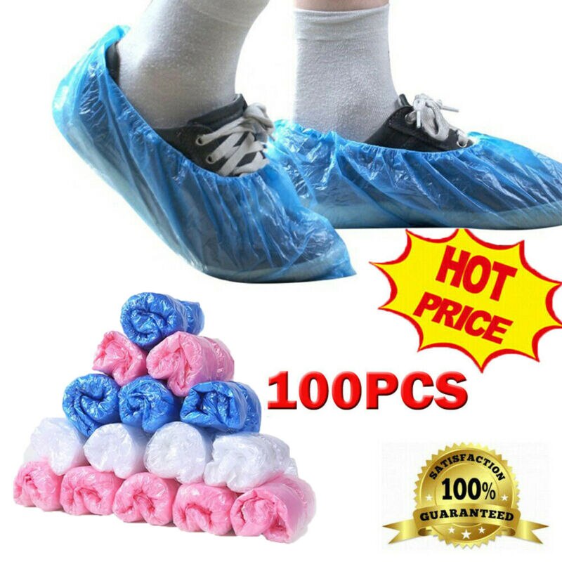 100 stk engangs-pvc-plastik over sko / skoovertræk dækker tæppebeskyttere