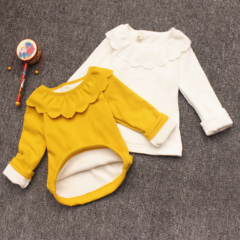 Meisjes tops rendering plus fluwelen gewatteerde jas baby katoenen shirt falbala wilde jas meisjes sweater winter kleding
