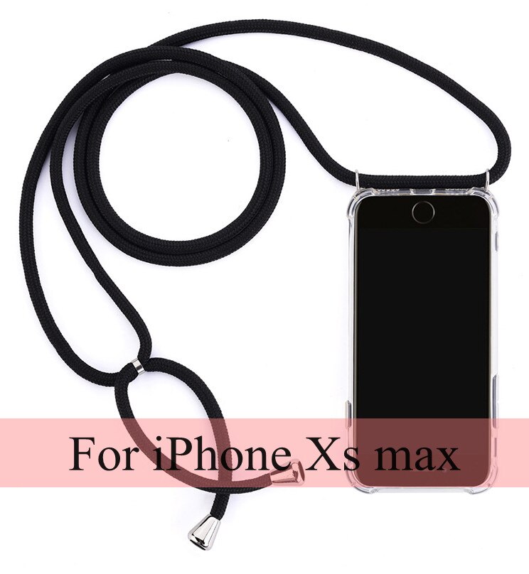 Strap Cord Phone Case for iPhone X XS Max XR Necklace Lanyard Carry Protective Phone Cover to Hang For iPhone XR XS Max X Chain: Black (XS max)