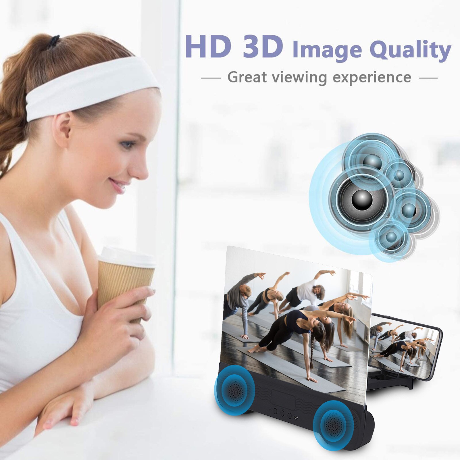 3D Mobiele Telefoon Screen Versterker Vergrootglas Vouwen Vergroot Hd Video Amplifying Mobiele Telefoon Stand Beugel Met Bluetooth Speaker