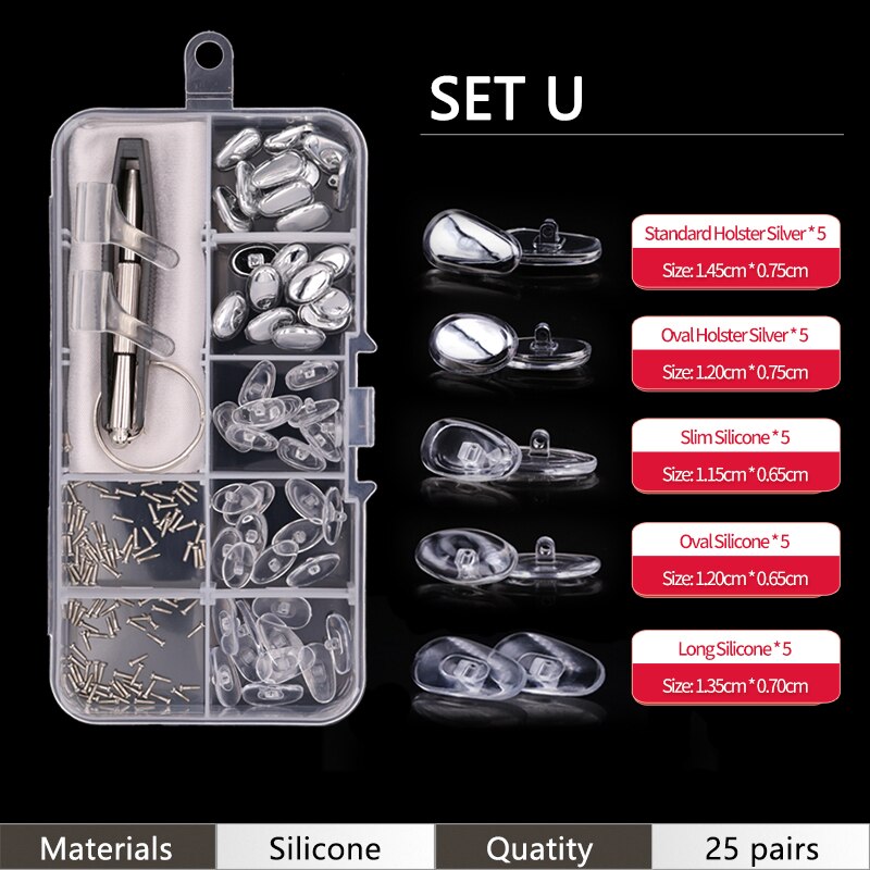 Pehmeät nenätyynyt silmälaseihin silikoniset nenätyynyt silmälaseihin aurinkolasien ruuvit: U