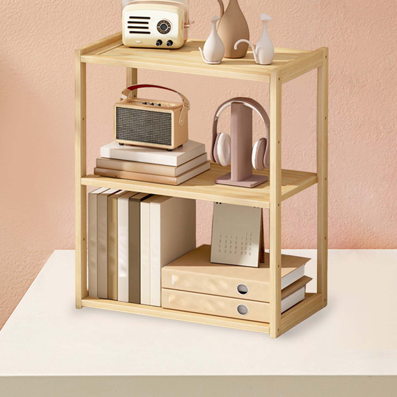 Wooden Shelf Desk Rack Spice Rack Standing Desktop Display Organizer Tabletop Storage Organizer for Home Kitchen