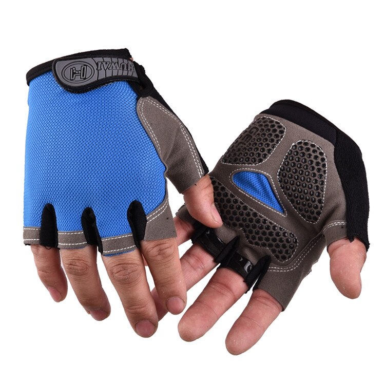 Silicone Cycling Anti-slip Anti-sweat Men Women Half Finger Gloves Breathable Anti-shock Sports Gloves Bike Bicycle Glove: Blue