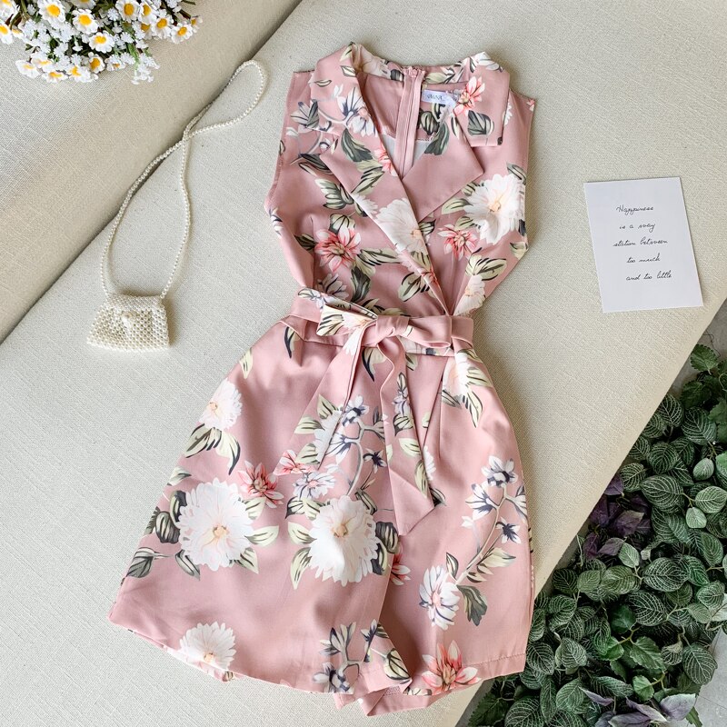 Sommer bukser dame jumpsuit ærmeløs print slim casaul bodysuit dame strand jumpsuit kort