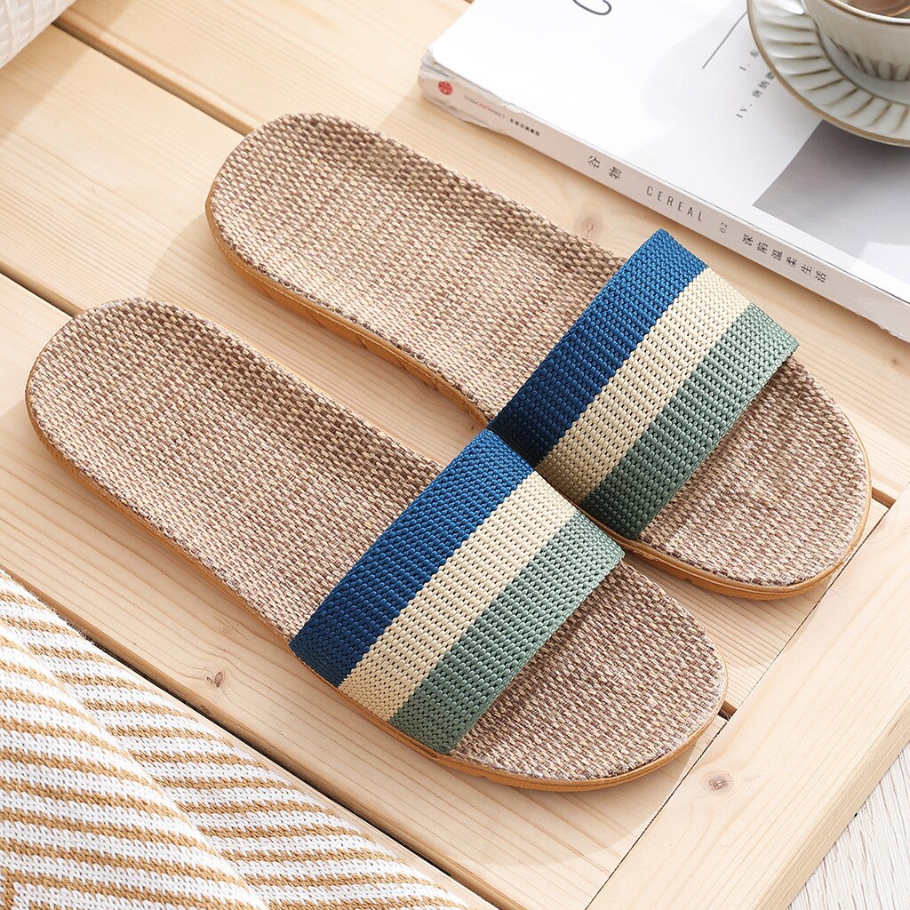 Mannen Casual Slip Riet Slides Indoor Thuis Slippers Strand Schoenen Vlas Bohemian Casual Strand Antislip Slipper