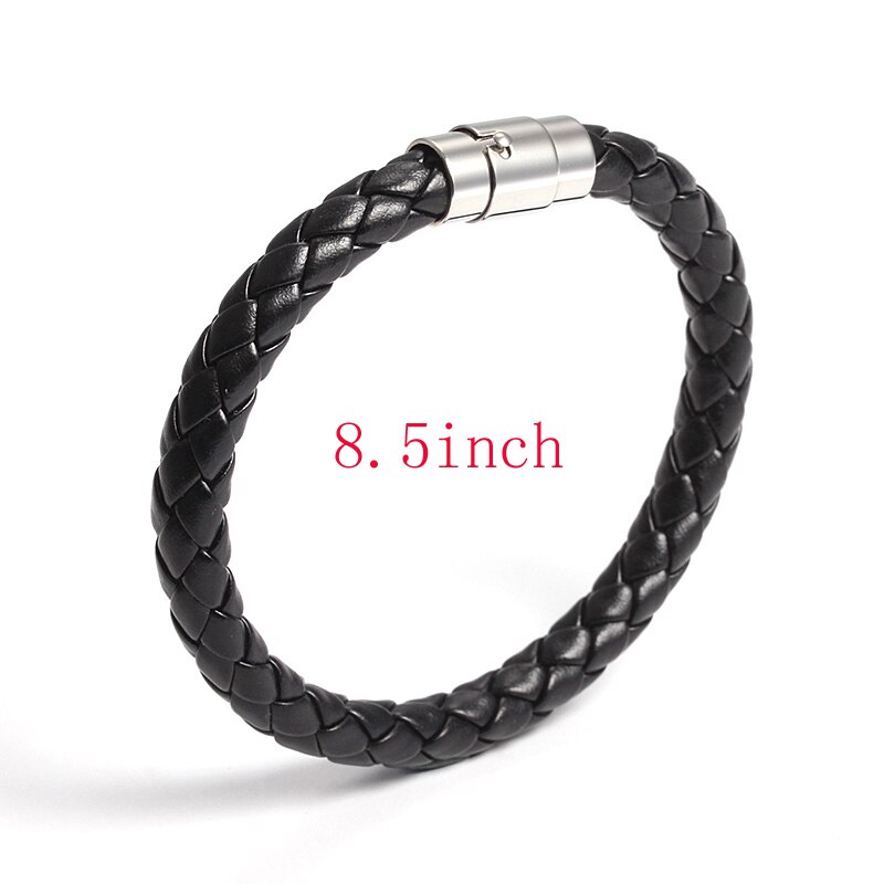 Black Braid Leather Bracelet Bangle Stainless Steel Clasp Men Jewelry 21cm