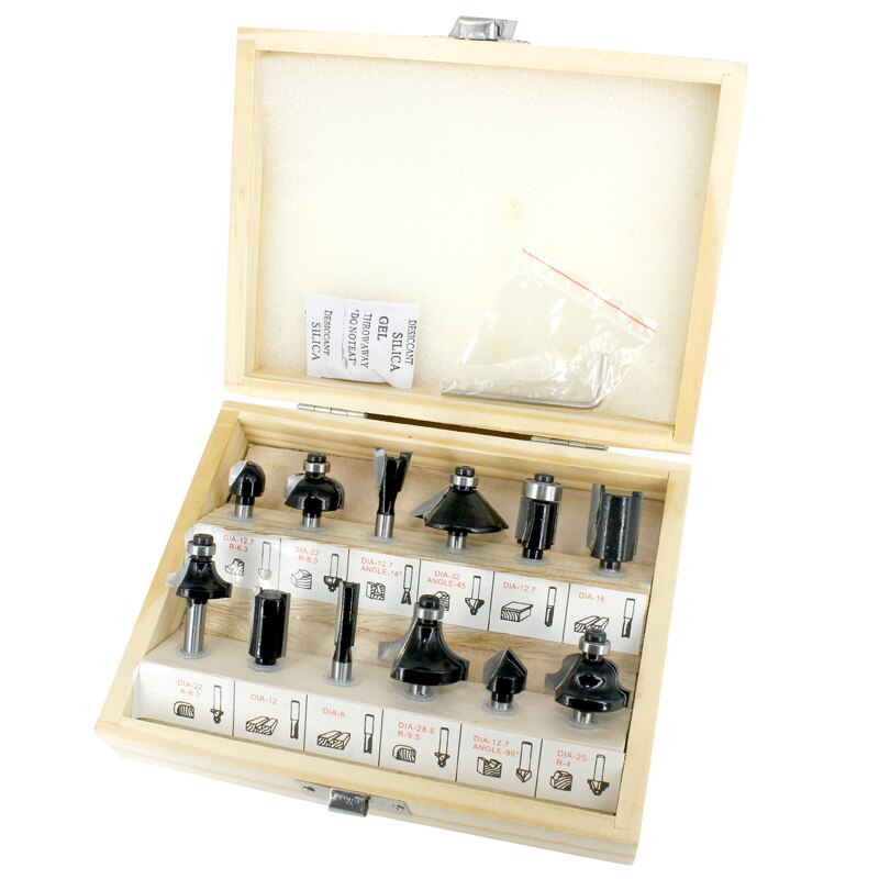 12pcs 6mm Shank Router Bit Set Trimming Straight Corner Beading Bits for Wood Milling Cutter Carbide Cutting Woodwork Tool 06011: Black Wooden Box