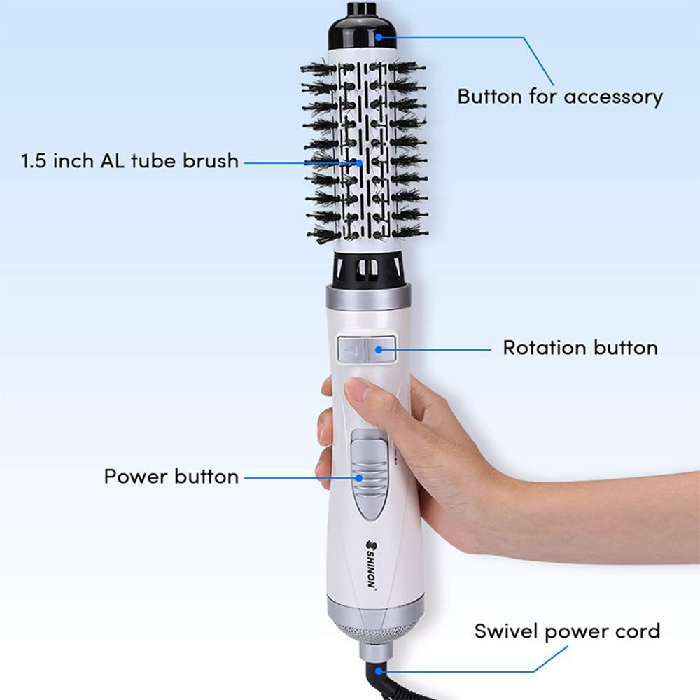 Brosse sèche-cheveux 3 en 1, ronde, rotative à Air , ionique négatif, Volumizer, bouclage automatique