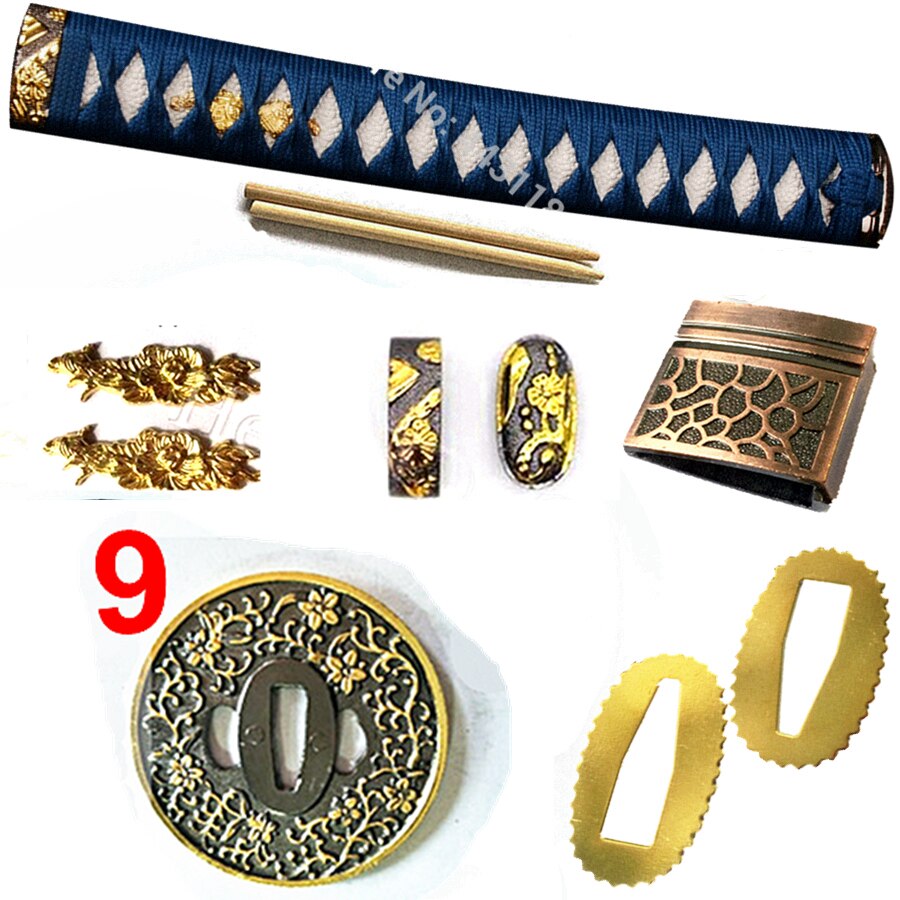 Flot metalhåndværk japansk sværdbeskyttelse til katana / wakizashi fittings sæt kirsite tsuba + menuki + fuchi + kashira + håndtag + habaki + seppa: Stil 9