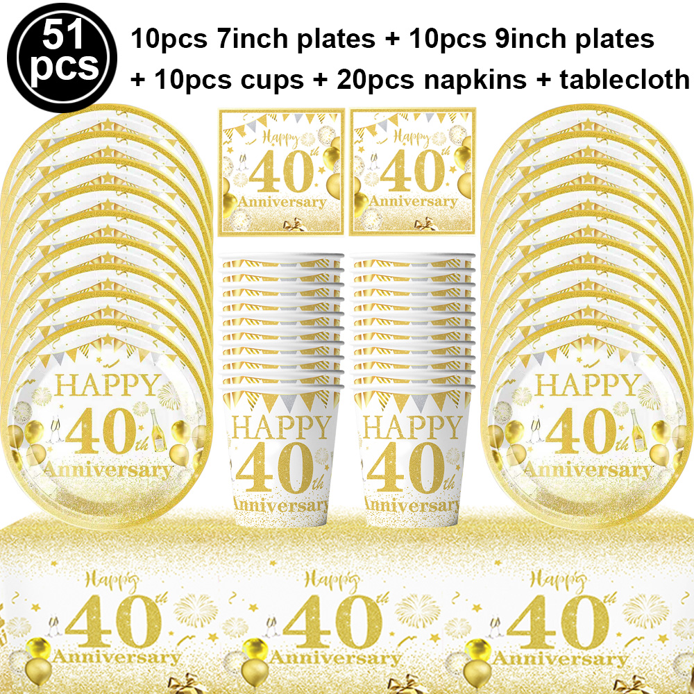 Decoraciones para de cumpleaños de 40 años, pancarta de papel para feliz 40 cumpleaños, globos de látex de 12 pulgadas, suministros colgantes para de 40 cumpleaños: Azul
