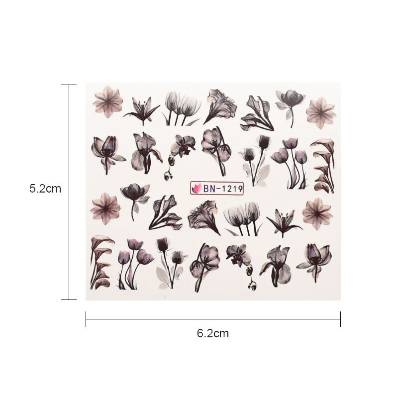 12 Vel Zwart Bloem Slider Nail Stickers Water Transfer Decals Nail Accessoires Zomer Salon Tips Nail Art Decoraties ZJT4091