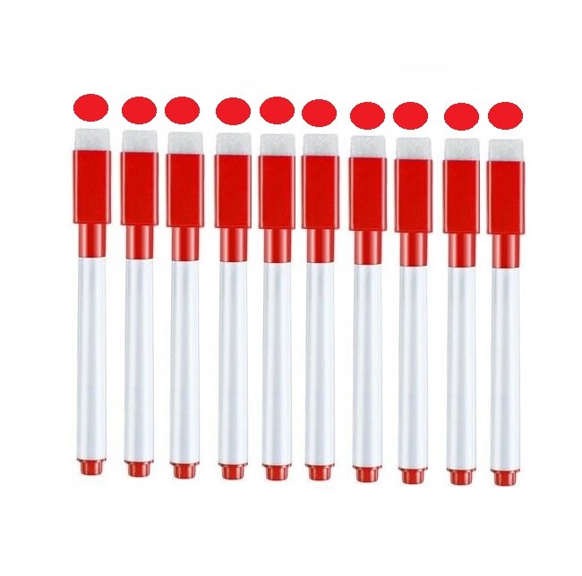 Stylo marqueur pour tableau blanc magnétique effaçable, 10 pièces, stylo fin avec gomme, brosse à dessin pour enfants: Rouge