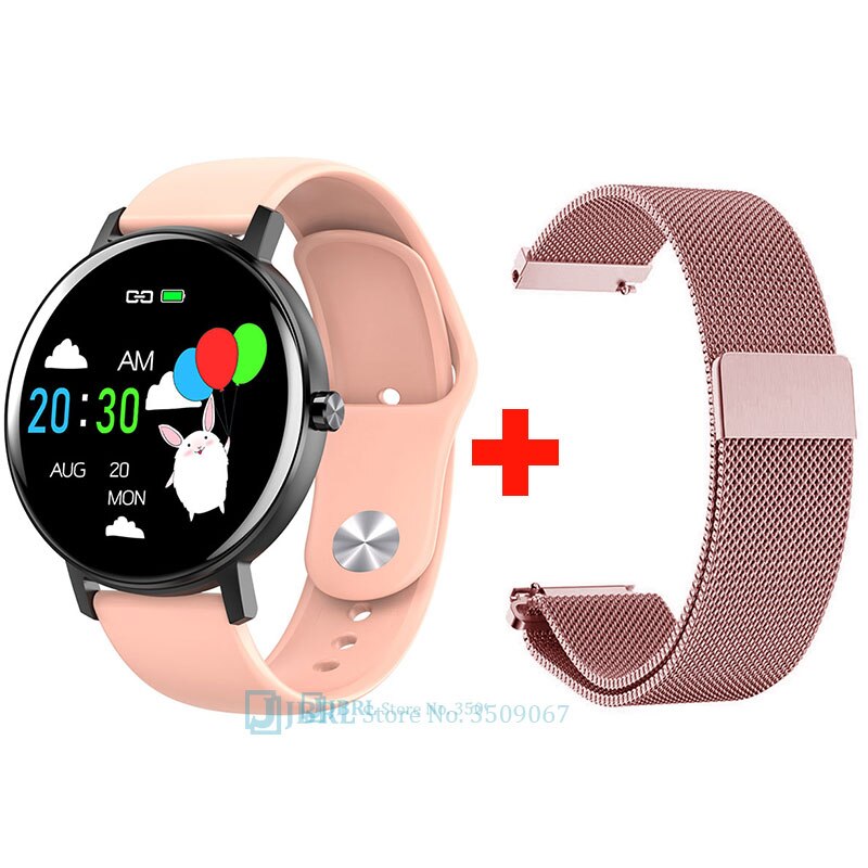 Rotondo Smart Band Donne Degli Uomini Braccialetto Intelligente Inseguitore di Fitness Per Android IOS Smartband Nuovo Full Touch Intelligente Wristband della Fascia di Polso: pink add strap 8