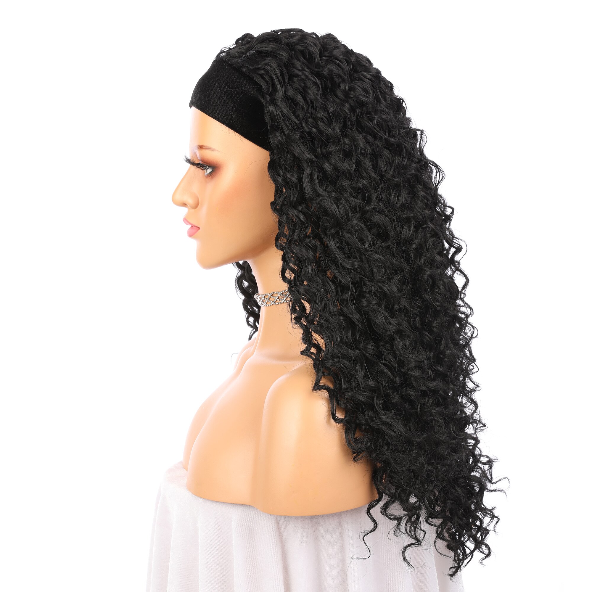 Loose Curly Synthetic Hair Wigs Long Black Curly Headband Wig Glueless Hair Wigs For Women 200% Fiber Hair Scarf Wig