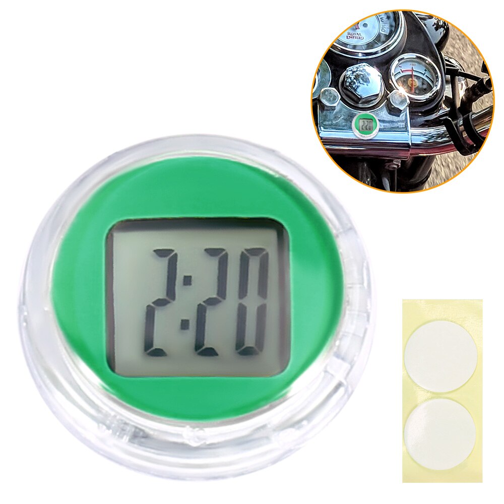 Mini Precision Motorcycle Clock Waterproof Compact Motorcycle Mount Adhesive Watch Moto Digital Clock With Stopwatch: green