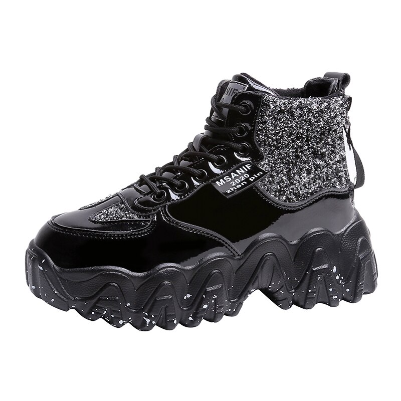 Baskets en tissu pailleté pour femmes, montantes rouges, chaussures de loisirs respirantes à semelle épaisse, printemps , chaussures à semelles compensées: Argent / 8