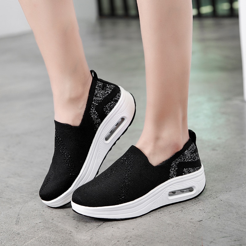 Minika Sneakers Women Air Cushion Rocking Shoes Thick Sole Slimming Shoes Height Increase Fitness Shoes Slip On Jumping Shoes