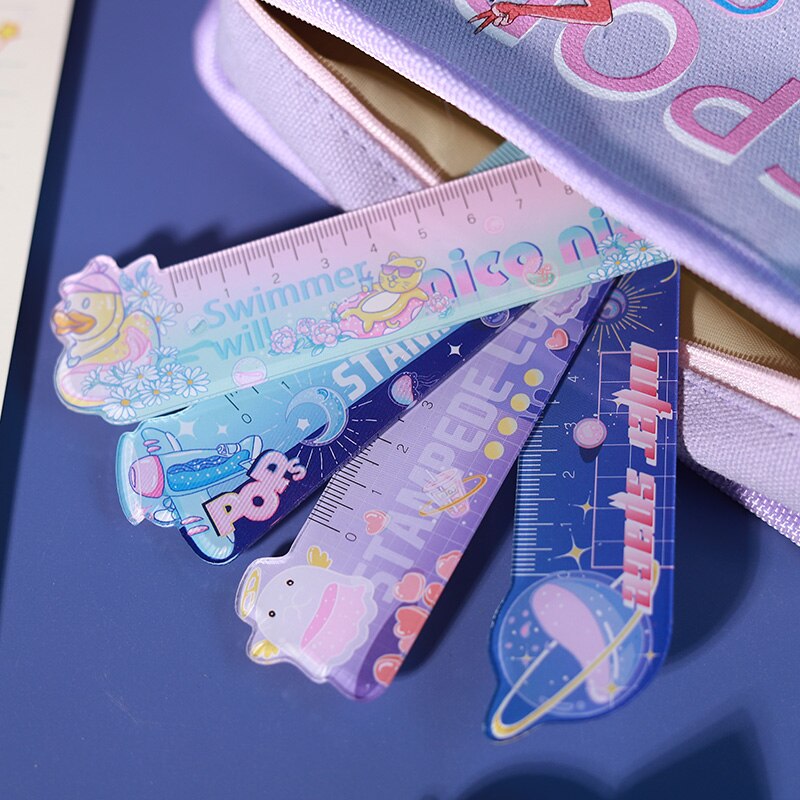 15CM Cartooon Acrylic Ruler Multifunction DIY Drawing Tools Student Rulers Double-duty School Office Stationary Supplies Escolar