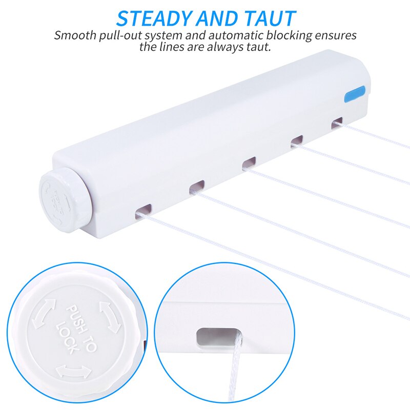 Retractable Clothes Line Wall Mounted Clothes Hanger Indoor Balcony Bathroom Clothes Dryer Rack Folding Clothesline Organizer