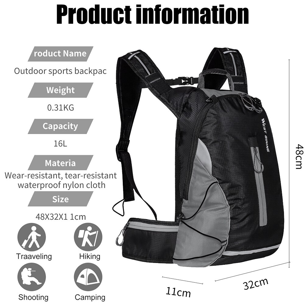 Waterproof Bicycle Bag Outdoor Sport Climbing Camping Bike Cycling Backpack for Men Women: Grey