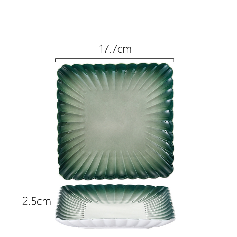 Kitchen Cutlery Set Nordic Creativity Deep Dish Dinner Plate Gradient Green Ceramic Plate Bowl Home Steak Western Food Tableware: Square Plate 17.7cm