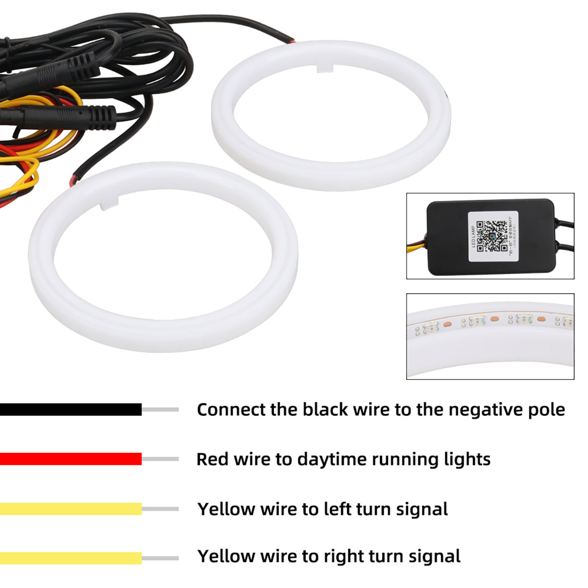 2 Stuks Angel Ogen Bluetooth App Rgb Witte Halo Ringen Cob Led Auto Motorfiets Mist Rijden Koplamp 60-80-100Mm Auto Mistlamp 9-30V
