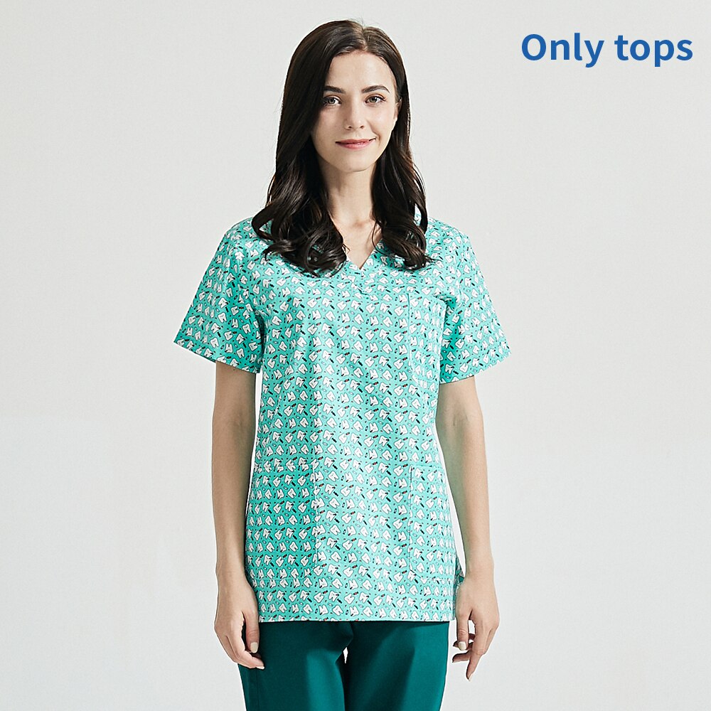 Vêtements de travail de toilettage pour animaux de compagnie impression de bande dessinée scrubs hauts spa salon de beauté hauts/pantalons/ensemble gommages vêtements de travail nettoyant uniforme: tops / S