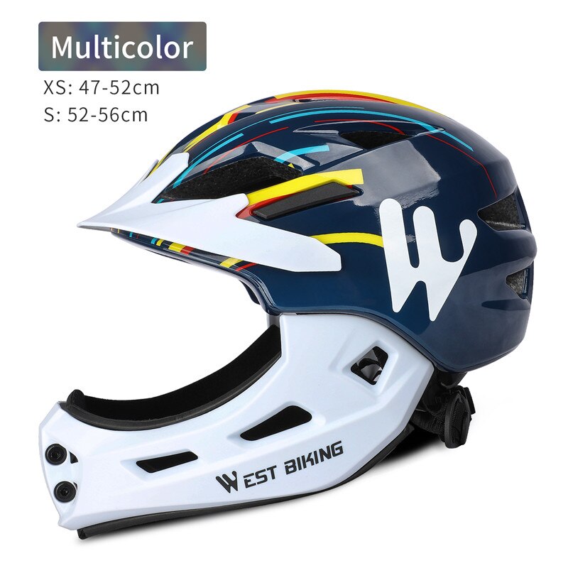 Casco WEST BIKING chico protección de cara completa montaña MTB Casco de bicicleta de carretera desmontable niños deportes casco de seguridad ciclismo: Multi / S 52-56cm