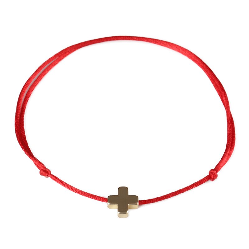 KEJIALAI prosty krzyż bransoletka sznurkowa regulowana plecionka Lucky Macrame bransoletki z rzemykami dla kobiet mężczyzn dzieci ręcznie robiona biżuteria: Red / Silver Cross