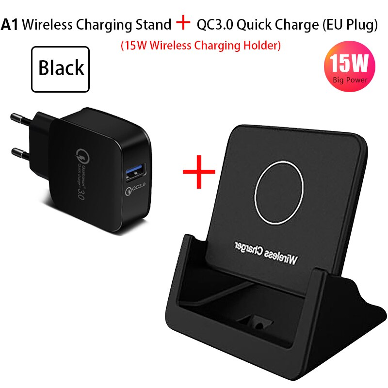 Caricabatterie rapido Wireless 15W supporto pieghevole per iPhone 11 Pro Xs Max XR 8 caricabatterie rapido Samsung S20 S10 Base per ricarica cellulare: QC3.0 Fold Black