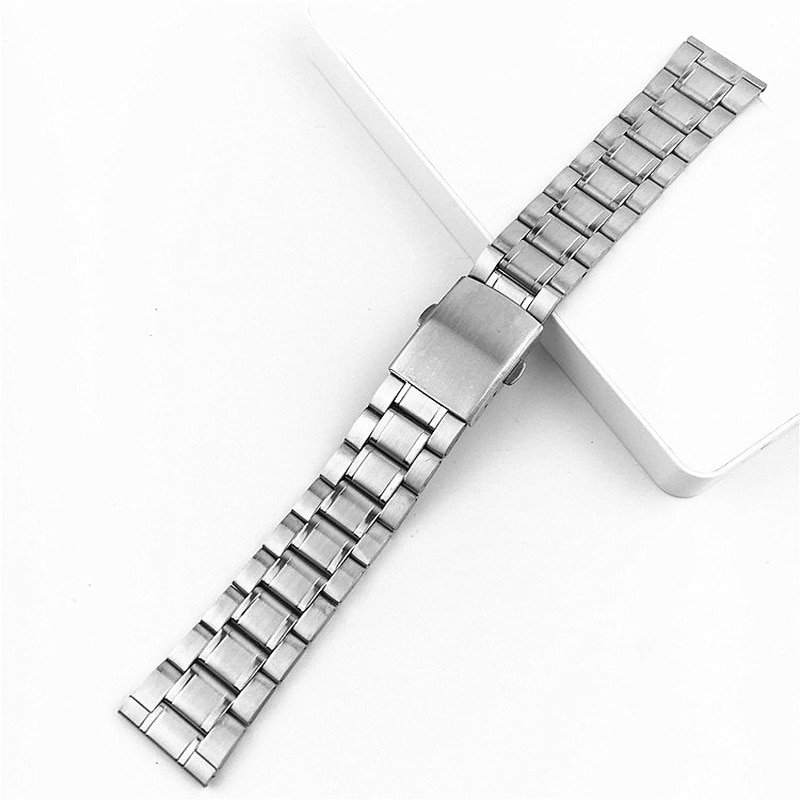 1Pc Rvs Horloge Band Pols Armband Zilver Kleur Metalen Horlogeband Met Vouwsluiting Voor Mannen Vrouwen 14/16/18/20/22Mm