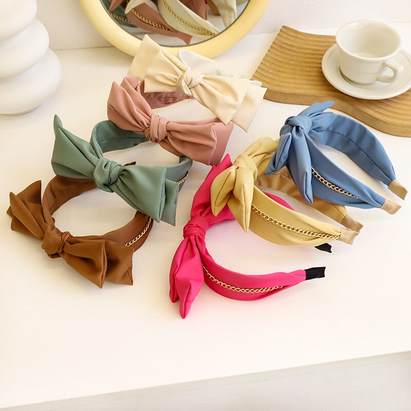 Neue Koreanischen Bogen Krawatte Haarband Frauen Feste Breite Seite Stirnband Turban Mädchen Frühling Haar Zubehör Headwear436