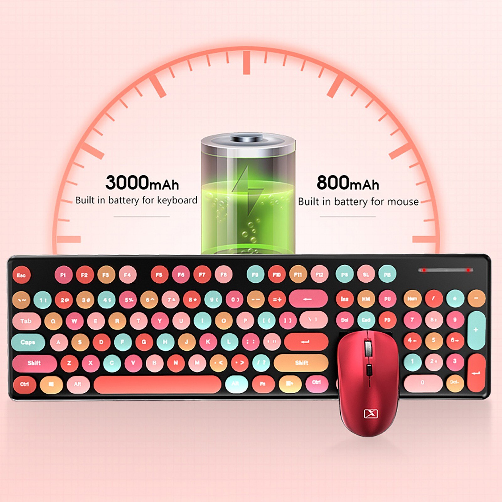 The 2.4GHz rechargeable wireless keyboard and mouse combination has a retro aesthetic blending retro and modern styles