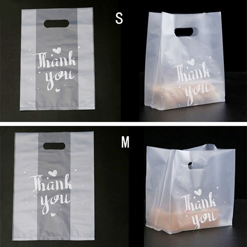 50 Stuks Dank U Plastic Bag Plastic Boodschappentas Met Handvat Kerst Wedding Party Bag Candy Cake