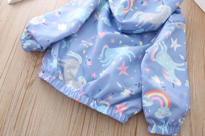 Söt regnbåge unicorn jacka vindjacka för tjejer 2-8 år barnjacka vår - sommar barnkläder trenchcoat barn