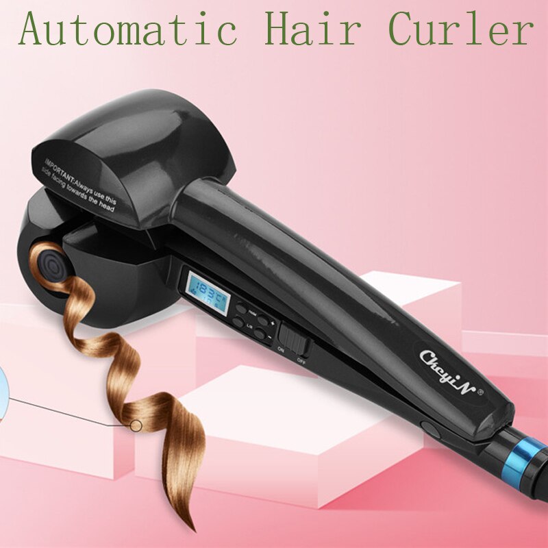 CkeyiN-Rizador de cerámica automático , plancha de pelo para permanente, ondulador grande, Control Digital de temperatura: Black
