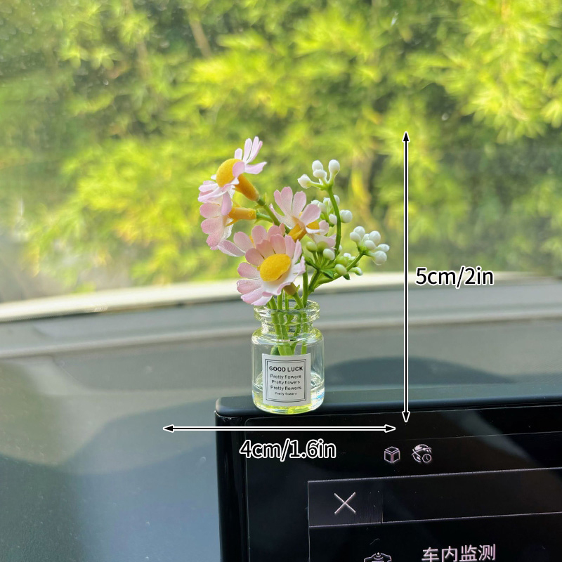 Decoración de consola central Interior de coche, bonito florero Sakura Gypsophila, adornos para salpicadero Interior de coche, decoración de escritorio para el hogar: Rojo