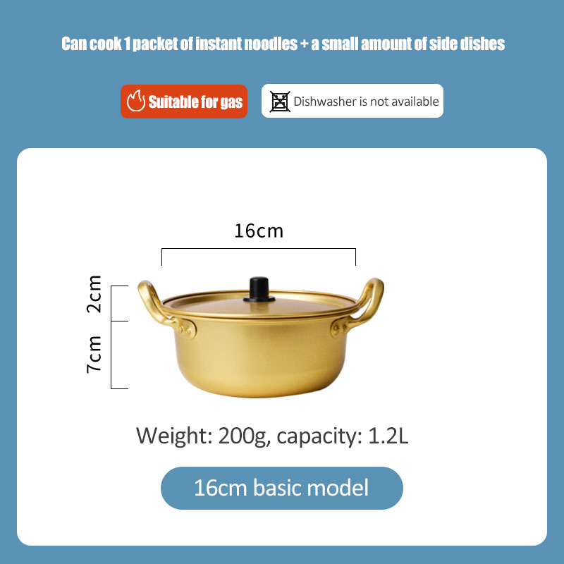 Korean Style Golden Ramen Noodles Pot Instant Noodle Pot Aluminum Soup Pot with Lid Milk Egg Cooking Pot Kitchen Cookware: 16cm basic model