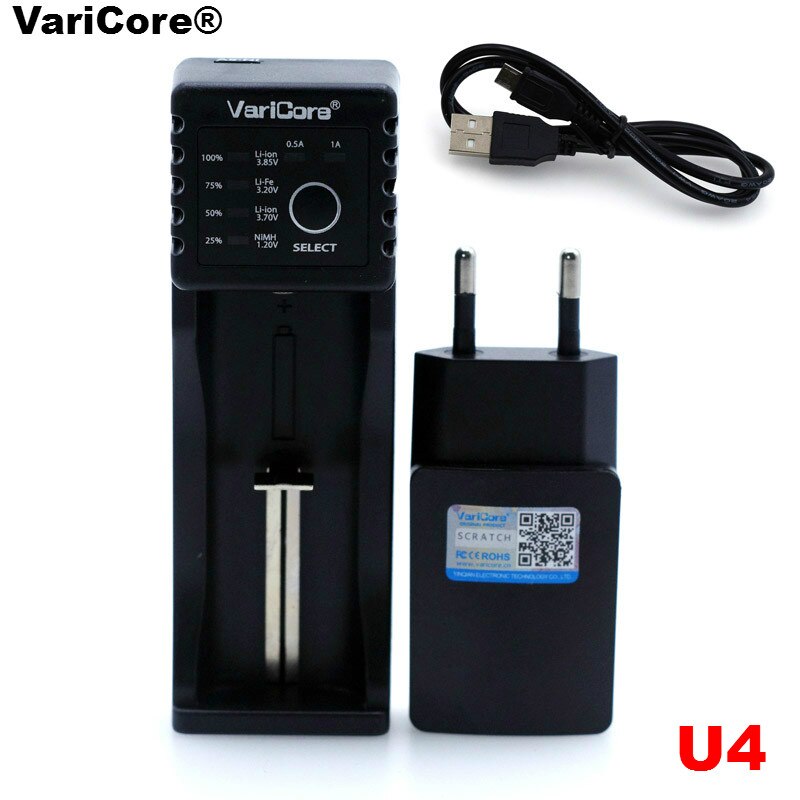 Varicore  u4 v10 v20i 18650 lader 1.2v 3.7v 3.2v aa / aaa 26650 nimh li ion batteri smart lader 5v 2a eu / oss / uk støpsel
