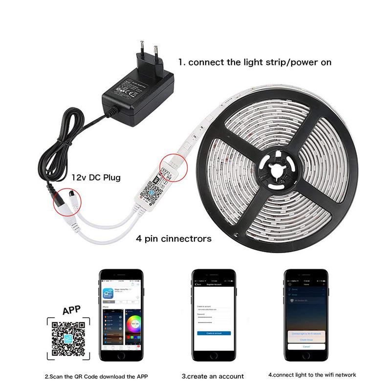 Wifi Rgb Controller Voor Led Light Strips, Werken Met Smartphone Alexa Draadloze Afstandsbediening 16 Miljoen Kleur Verlichting, androi