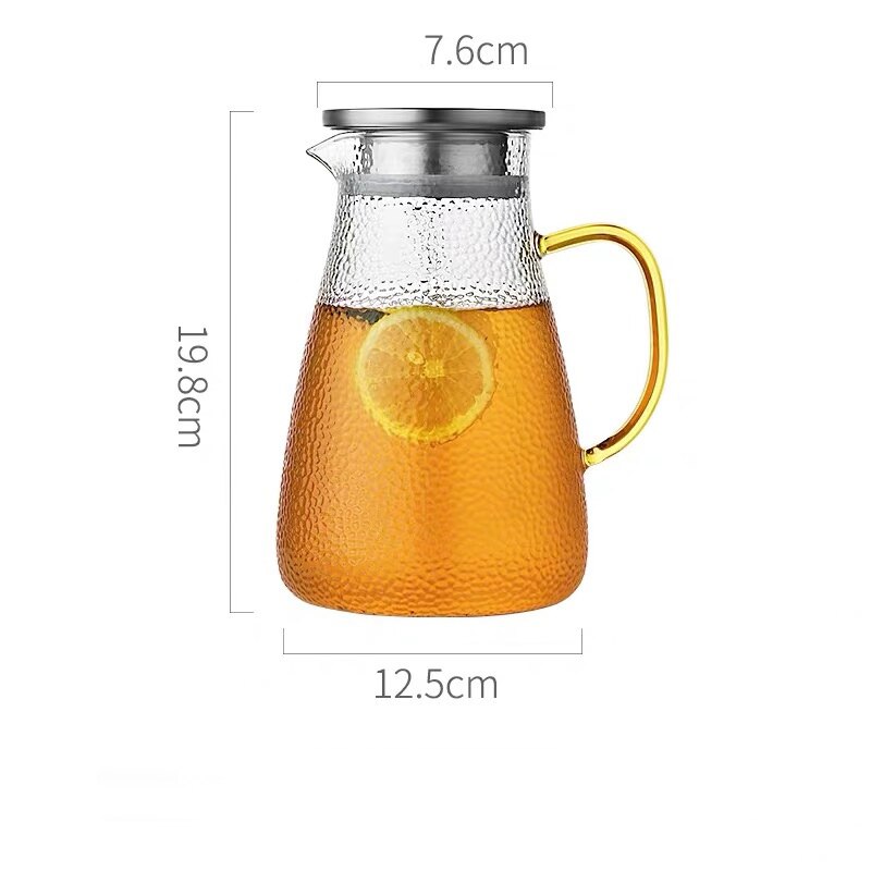 High Capacity Glass Water Jar Juice Lemonade Jug Flower Tea Pot /Cold Water Pitcher Heat-Proof Transparent Office Teapot: 1500ml