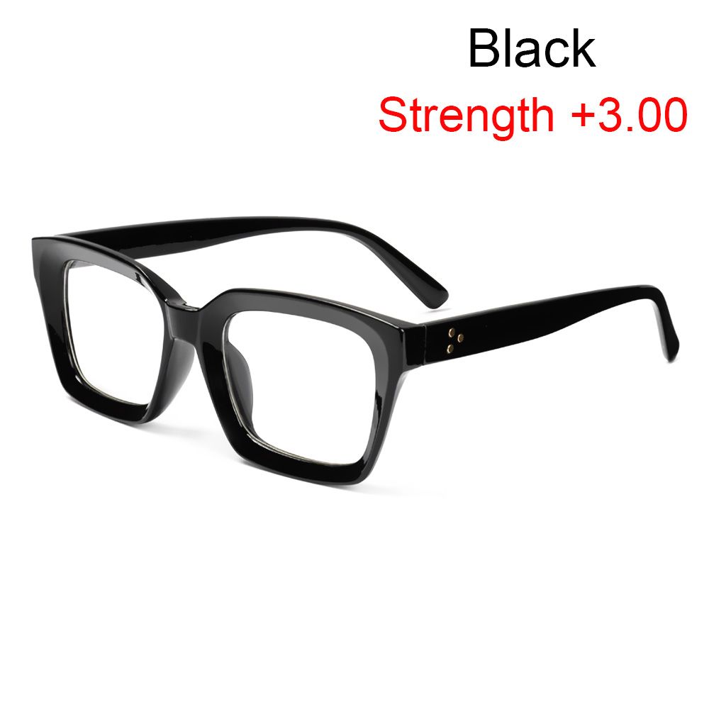 Oversized Square Reading Glasses Men Women Large Frame Presbyopia Eyeglasses Diopter +1.0~+4.0: black / 0